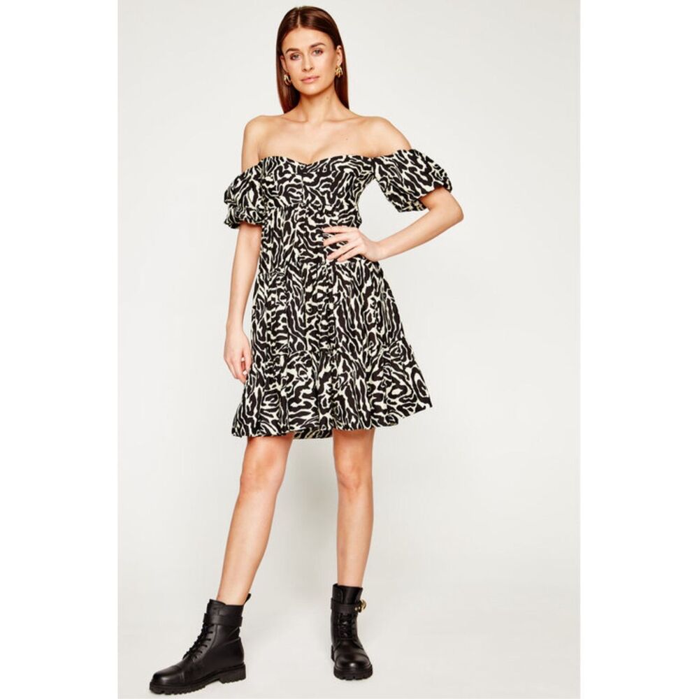 PINKO Lesta Abito Mini Dress Cream/Black Made in Italy Size 4 US